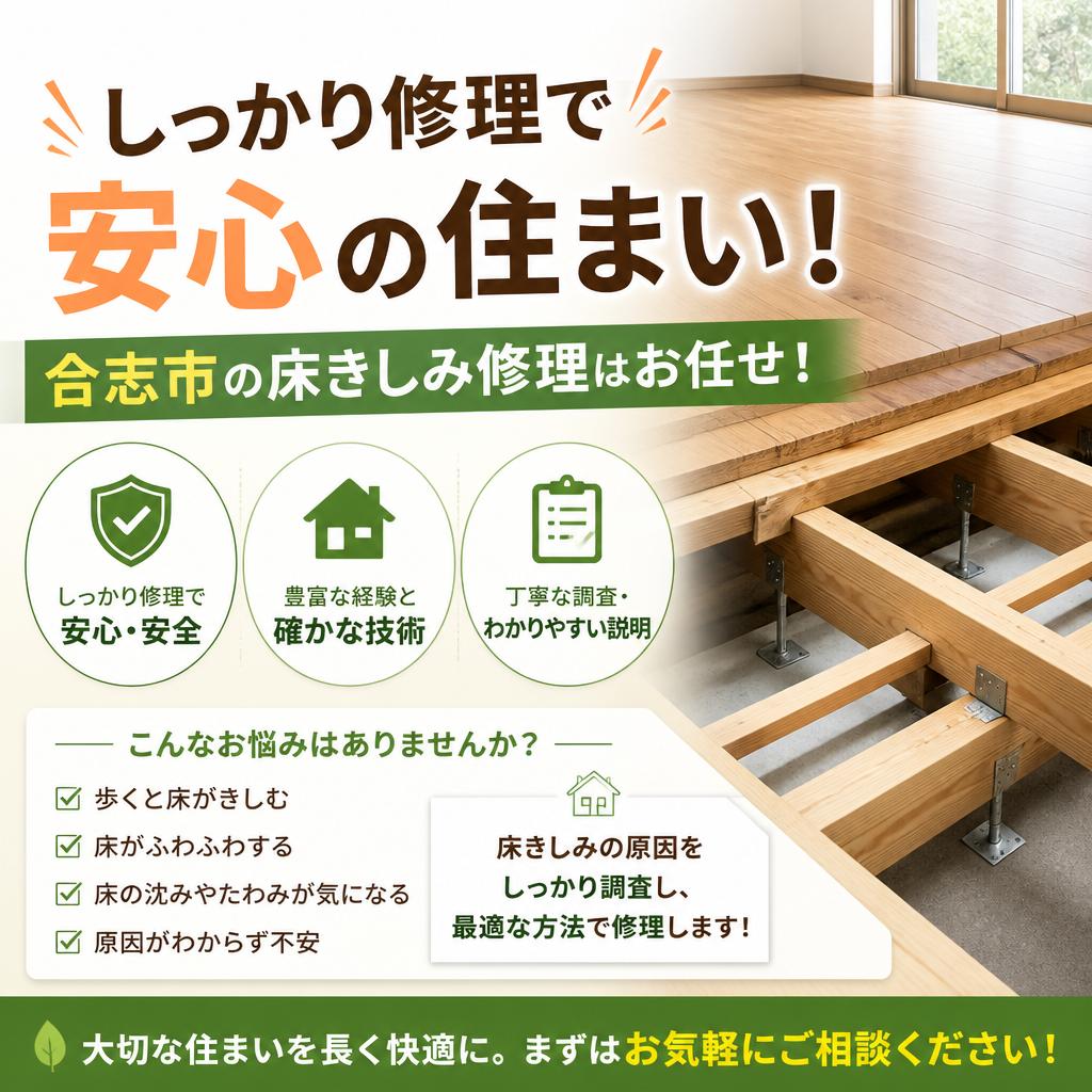 しっかり修理で安心の住まい！合志市の床きしみ修理はお任せ！