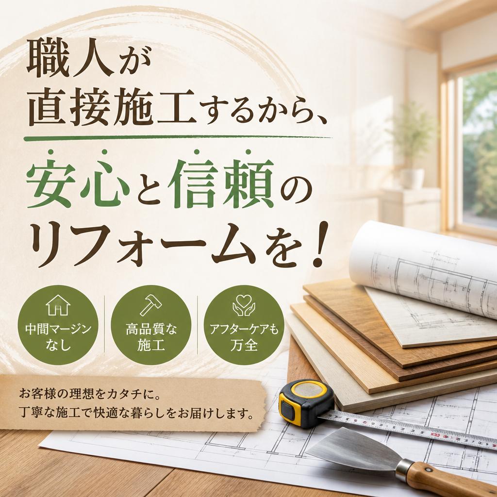 職人が直接施工するから、安心と信頼のリフォームを！